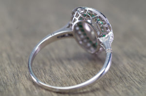 PEAR ROSE CUT DIAMOND AND FRENCH CUT EMERALD RING - SinCityFinds Jewelry