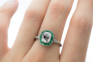 ROSE CUT AND EMERALD TARGET RING - SinCityFinds Jewelry