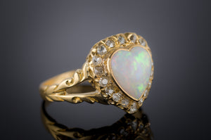 18k YELLOW GOLD HEART SHAPPED OPAL RING - SinCityFinds Jewelry