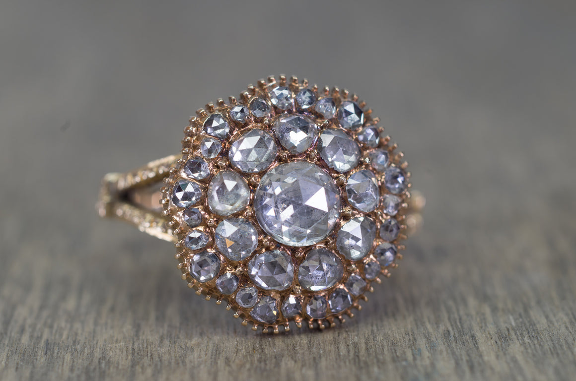 ROSE CUT DIAMOND CLUSTER RING - SinCityFinds Jewelry