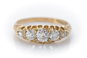 0.95CTW OLD CUT DIAMOND FIVE STONE BAND IN 18K - SinCityFinds Jewelry