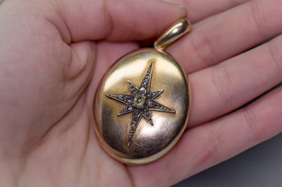 ANTIQUE 15CT GOLD LOCKET WITH OLD MINE AND ROSE CUT DIAMONDS - SinCityFinds Jewelry