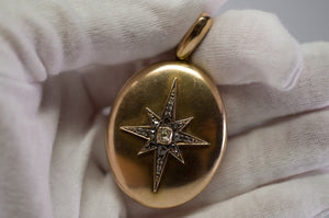 ANTIQUE 15CT GOLD LOCKET WITH OLD MINE AND ROSE CUT DIAMONDS - SinCityFinds Jewelry