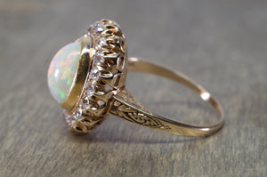 2.76CTW OPAL AND OLD MINE CUT DIAMOND COCKTAIL RING - SinCityFinds Jewelry