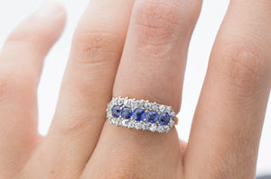 ANTIQUE SAPPHIRE AND OLD CUT DIAMOND FIVE STONE - SinCityFinds Jewelry