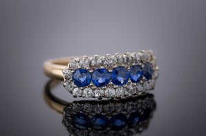 ANTIQUE SAPPHIRE AND OLD CUT DIAMOND FIVE STONE - SinCityFinds Jewelry