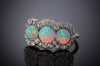 THREE STONE OPAL AND OLD MINE CUT HALO RING 3CTW - SinCityFinds Jewelry