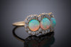 THREE STONE OPAL AND OLD MINE CUT HALO RING 3CTW - SinCityFinds Jewelry
