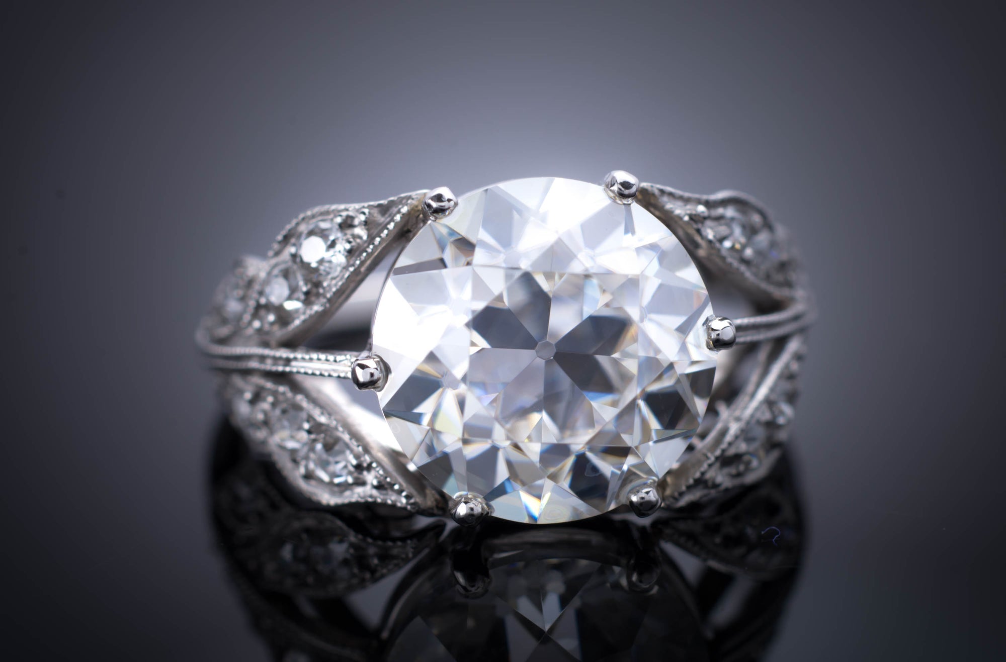 EDWARDIAN STYLE LEAF SHAPED PLATINUM SEMI MOUNT - SinCityFinds Jewelry