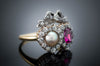 VICTORIAN TWIN HEARTS BURMA RUBY PEARL AND DIAMOND RING - SinCityFinds Jewelry