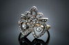 VICTORIAN ROSE AND MINE CUT DIAMOND TWIN HEARTS RING - SinCityFinds Jewelry