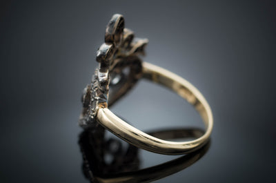 VICTORIAN ROSE AND MINE CUT DIAMOND TWIN HEARTS RING - SinCityFinds Jewelry