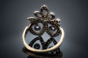 VICTORIAN ROSE AND MINE CUT DIAMOND TWIN HEARTS RING - SinCityFinds Jewelry