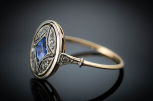 ANTIQUE KITE CUT SAPPHIRE AND DIAMOND RING - SinCityFinds Jewelry