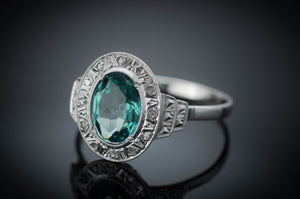 ROSE CUT DIAMOND AND BLUE GREEN TOURMALINE RING - SinCityFinds Jewelry