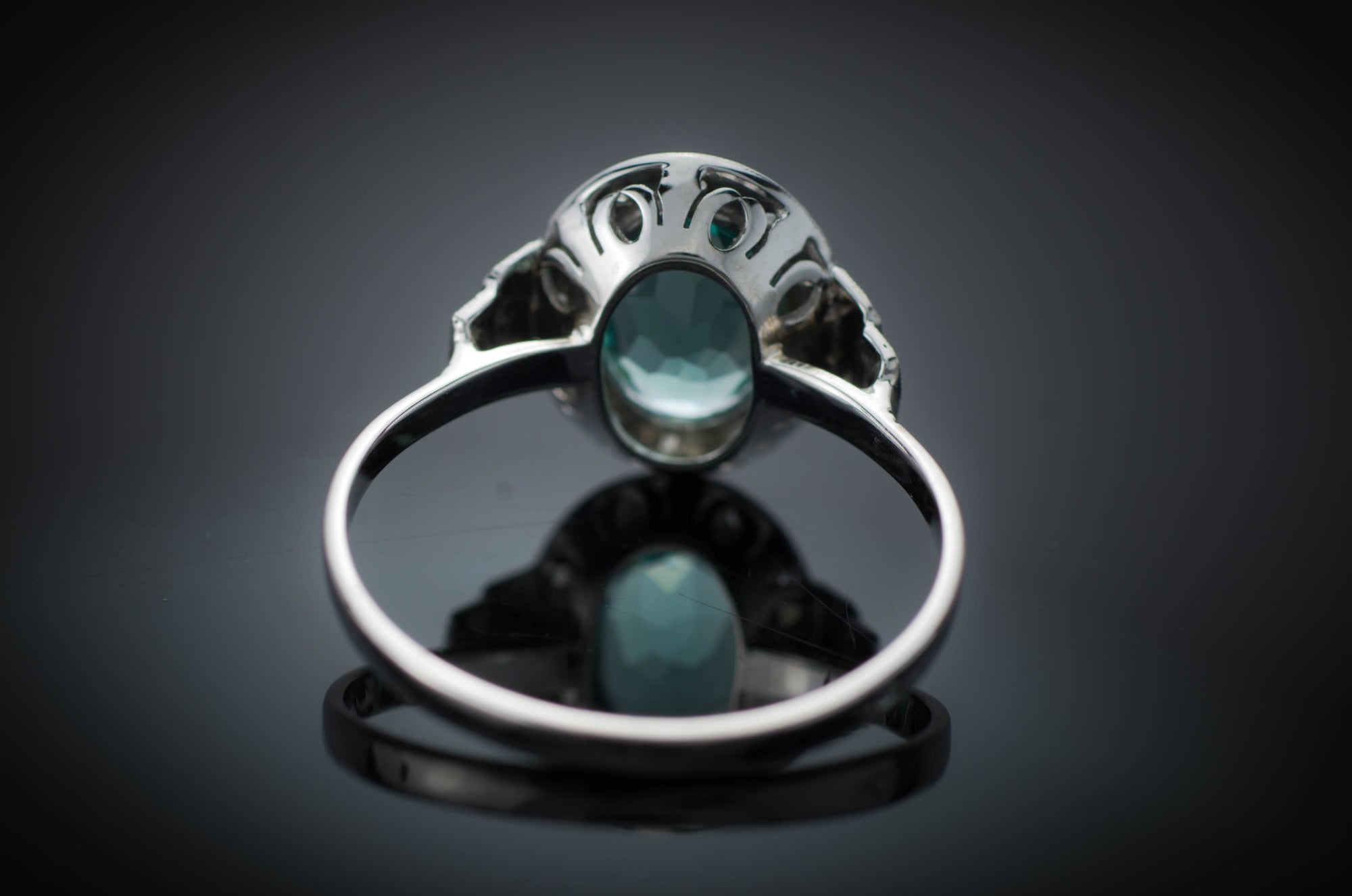 ROSE CUT DIAMOND AND BLUE GREEN TOURMALINE RING - SinCityFinds Jewelry