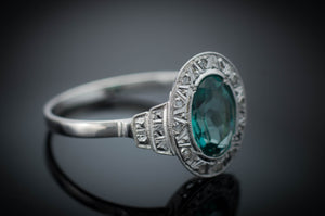 ROSE CUT DIAMOND AND BLUE GREEN TOURMALINE RING - SinCityFinds Jewelry