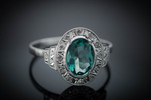 ROSE CUT DIAMOND AND BLUE GREEN TOURMALINE RING - SinCityFinds Jewelry