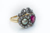 VICTORIAN TWIN HEARTS BURMA RUBY PEARL AND DIAMOND RING - SinCityFinds Jewelry