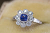 1.33CTW ANTIQUE NATURAL CEYLON SAPPHIRE AND OLD EUROPEAN CUT HALO RING - SinCityFinds Jewelry