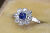 1.33CTW ANTIQUE NATURAL CEYLON SAPPHIRE AND OLD EUROPEAN CUT HALO RING - SinCityFinds Jewelry