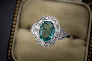 ROSE CUT DIAMOND AND BLUE GREEN TOURMALINE RING - SinCityFinds Jewelry