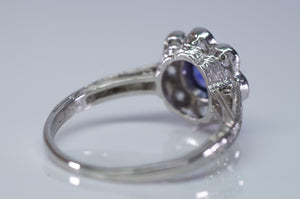 1.33CTW ANTIQUE NATURAL CEYLON SAPPHIRE AND OLD EUROPEAN CUT HALO RING - SinCityFinds Jewelry