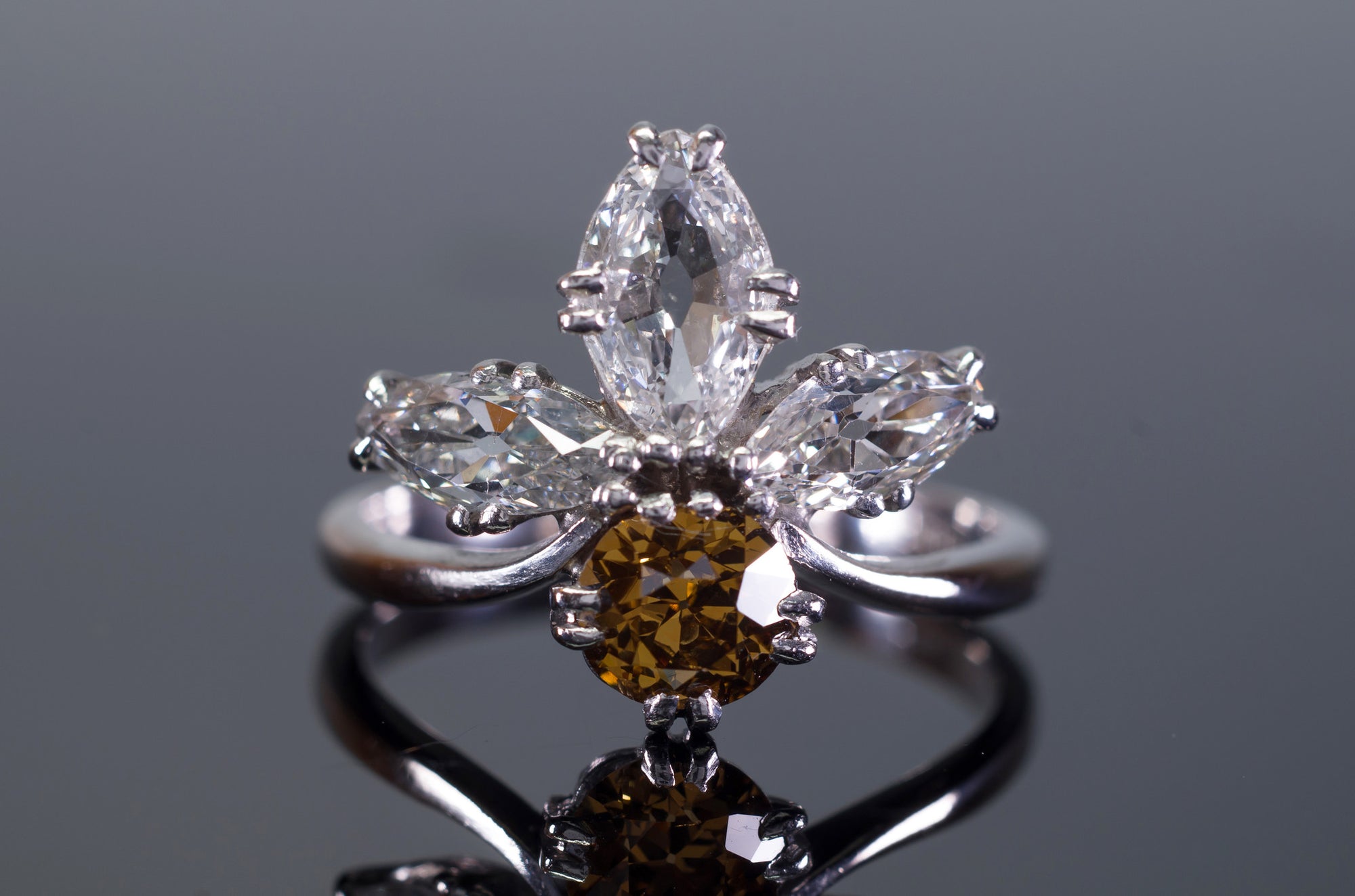 2.11CTW VINTAGE OLD CUT MARQUISE AND OLD EUROPEAN CUT COCKTAIL DIAMOND RING - SinCityFinds Jewelry
