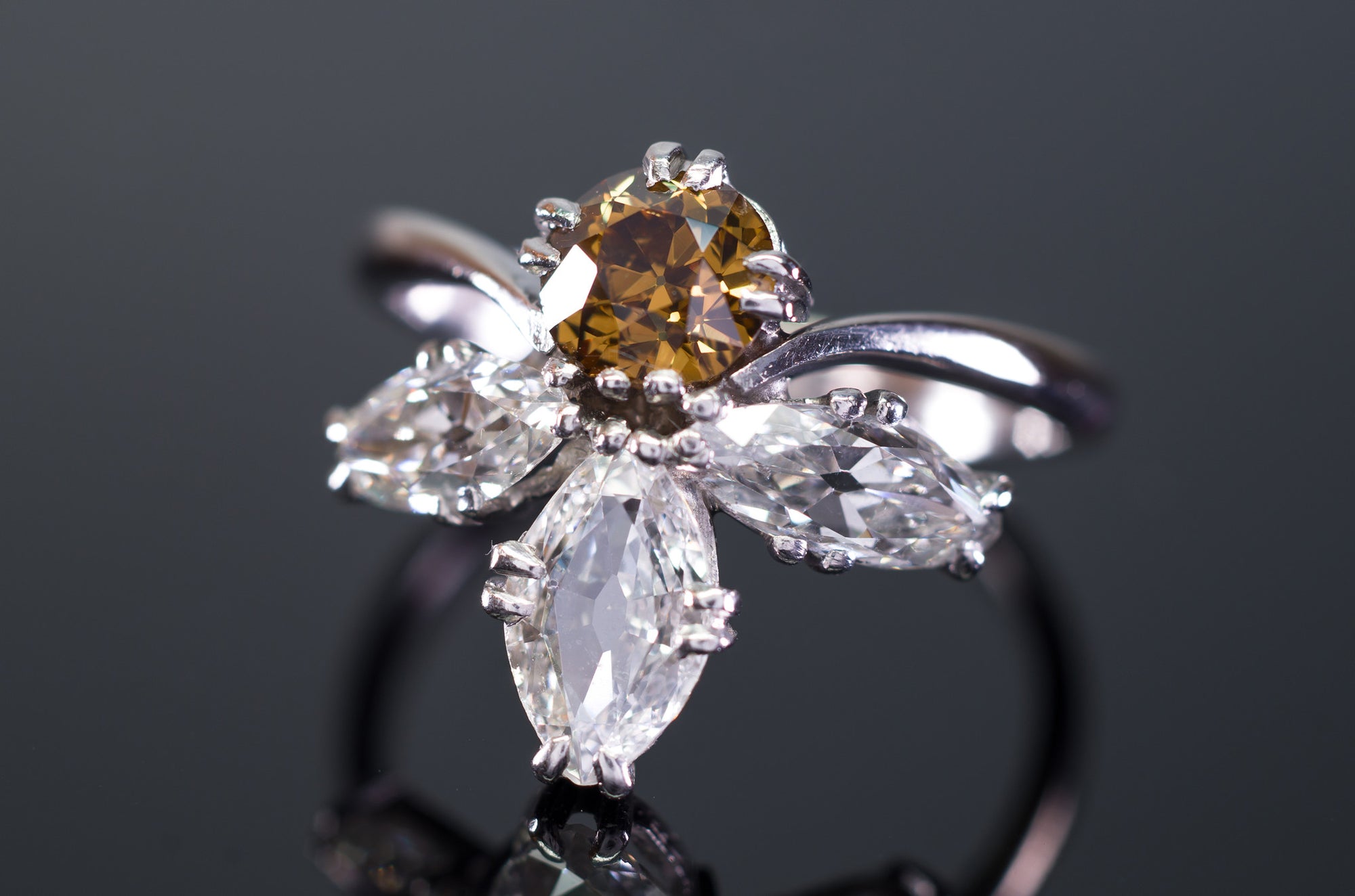 2.11CTW VINTAGE OLD CUT MARQUISE AND OLD EUROPEAN CUT COCKTAIL DIAMOND RING - SinCityFinds Jewelry