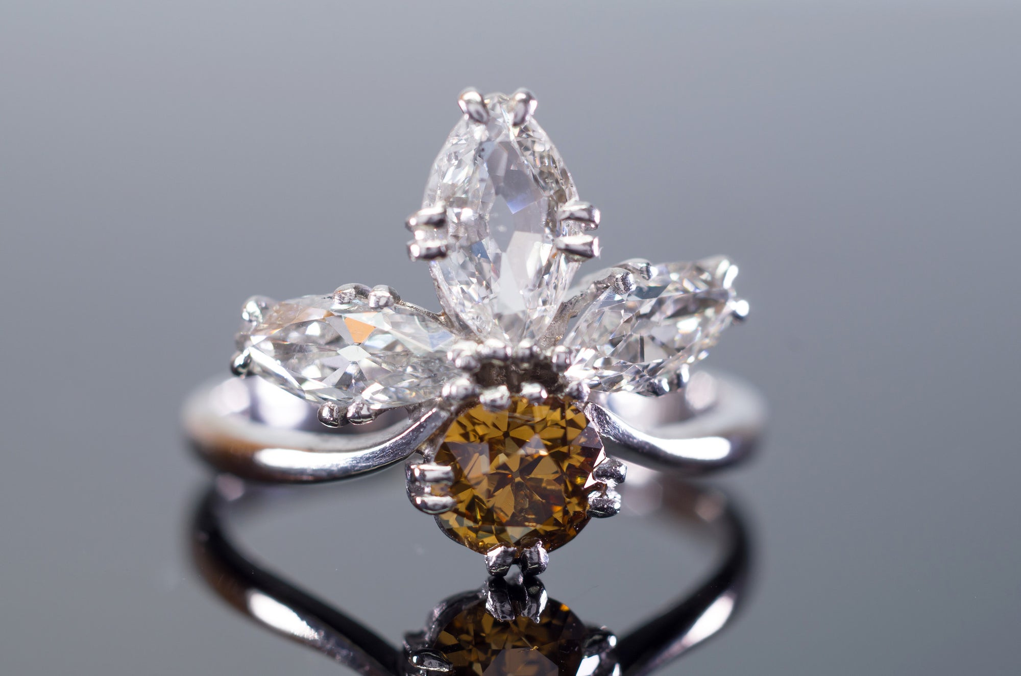 2.11CTW VINTAGE OLD CUT MARQUISE AND OLD EUROPEAN CUT COCKTAIL DIAMOND RING - SinCityFinds Jewelry
