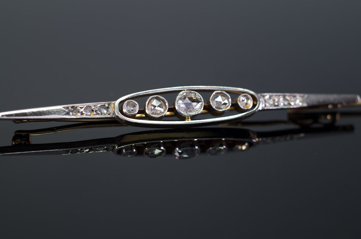 ANTIQUE ROSE CUT DIAMOND FRENCH YELLOW GOLD AND PLATINUM BROOCH - SinCityFinds Jewelry