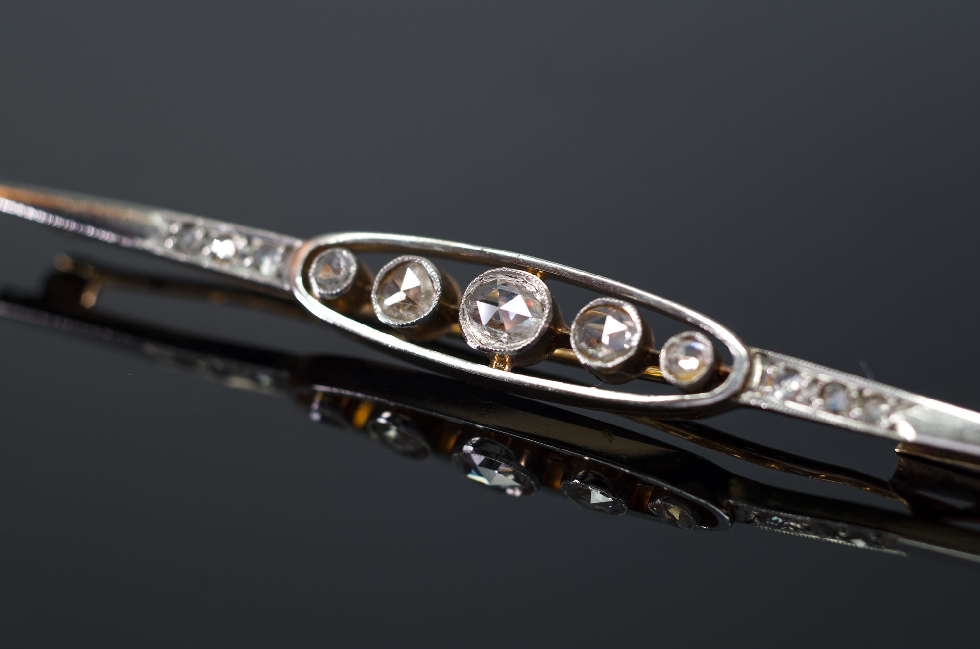 ANTIQUE ROSE CUT DIAMOND FRENCH YELLOW GOLD AND PLATINUM BROOCH - SinCityFinds Jewelry