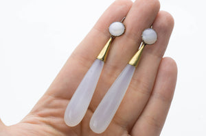 LATE GEORGIAN TORPEDO CHALCEDONY NIGHT AND DAY EARRINGS - SinCityFinds Jewelry