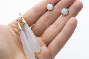 LATE GEORGIAN TORPEDO CHALCEDONY NIGHT AND DAY EARRINGS - SinCityFinds Jewelry