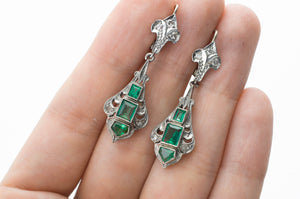 VINTAGE EMERALD AND DIAMOND LONG EARRINGS - SinCityFinds Jewelry