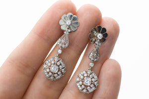 DECO INSPIRED ASSCHER AND ROUND CUT LONG DIAMOND EARRINGS - SinCityFinds Jewelry