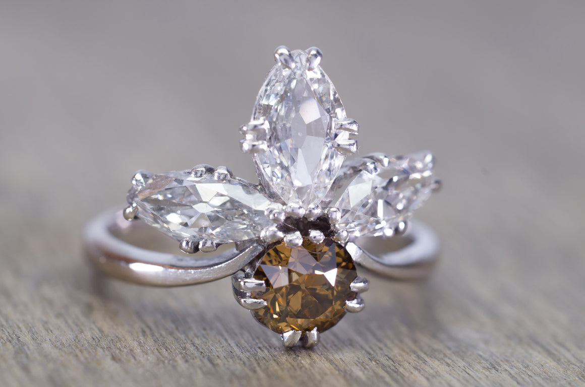 2.11CTW VINTAGE OLD CUT MARQUISE AND OLD EUROPEAN CUT COCKTAIL DIAMOND RING - SinCityFinds Jewelry