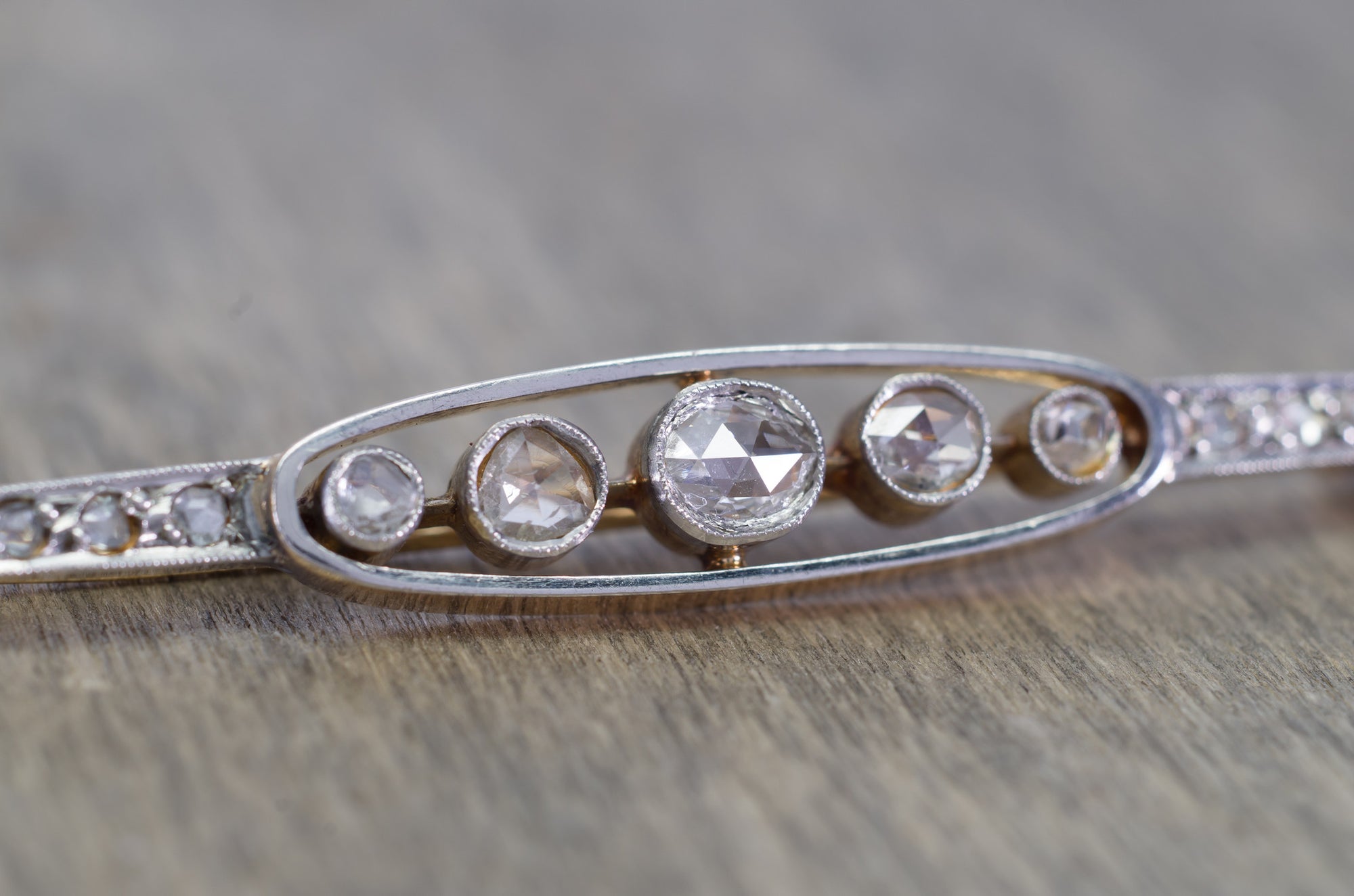 ANTIQUE ROSE CUT DIAMOND FRENCH YELLOW GOLD AND PLATINUM BROOCH - SinCityFinds Jewelry