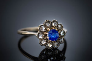 ANTIQUE ROSE CUT DIAMOND AND SAPPHIRE RING - SinCityFinds Jewelry