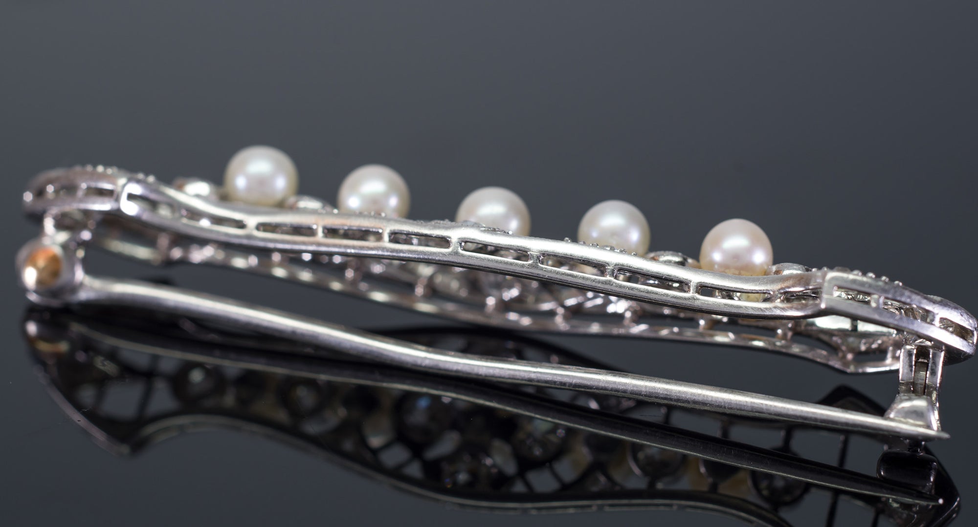 EDWARDIAN PLATINUM DIAMOND AND PEARL BROOCH - SinCityFinds Jewelry