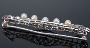 EDWARDIAN PLATINUM DIAMOND AND PEARL BROOCH - SinCityFinds Jewelry