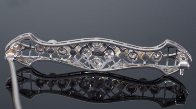 EDWARDIAN PLATINUM DIAMOND AND PEARL BROOCH - SinCityFinds Jewelry