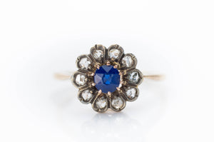 ANTIQUE ROSE CUT DIAMOND AND SAPPHIRE RING - SinCityFinds Jewelry