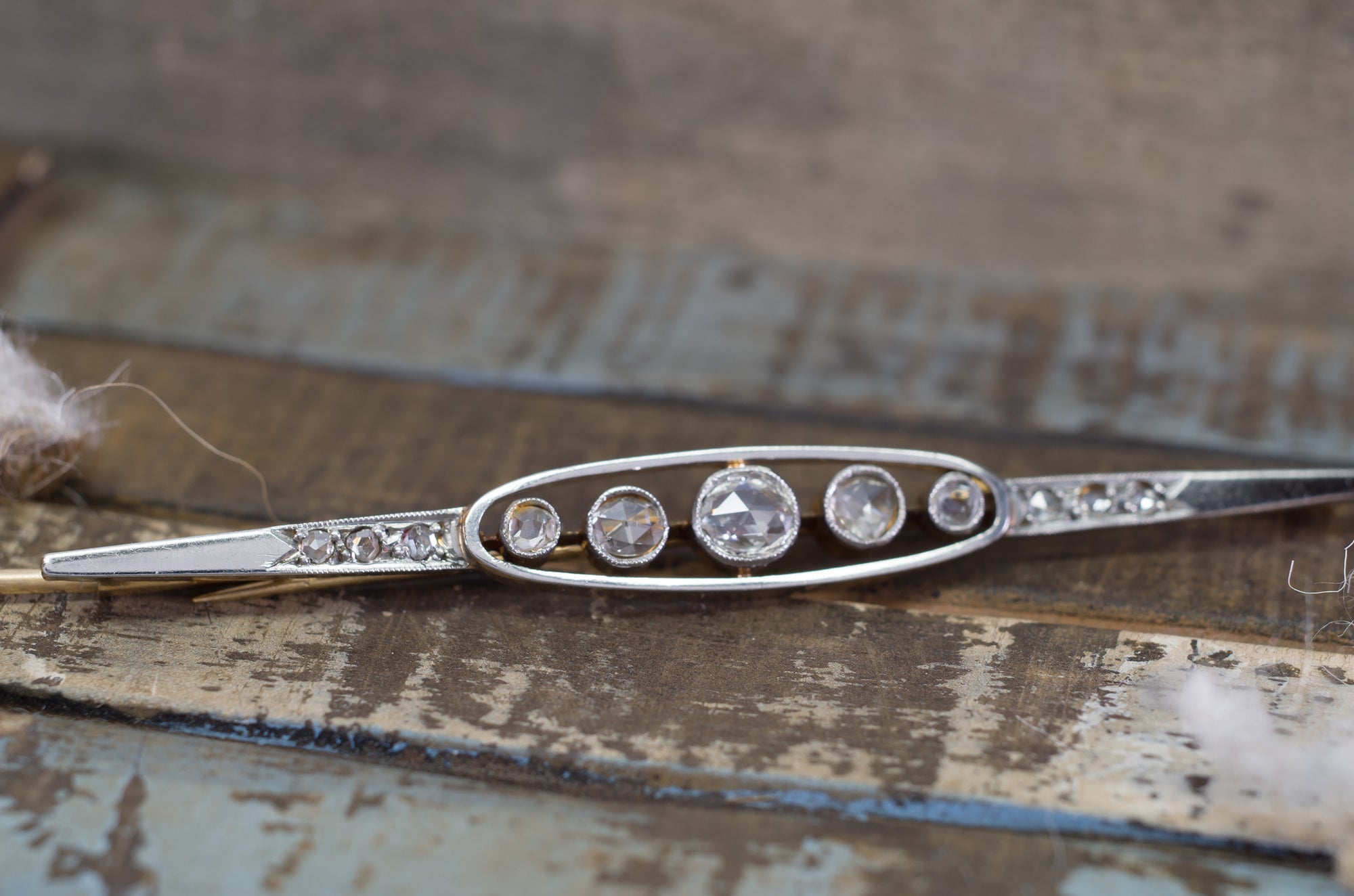 ANTIQUE ROSE CUT DIAMOND FRENCH YELLOW GOLD AND PLATINUM BROOCH - SinCityFinds Jewelry