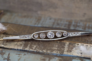 ANTIQUE ROSE CUT DIAMOND FRENCH YELLOW GOLD AND PLATINUM BROOCH - SinCityFinds Jewelry