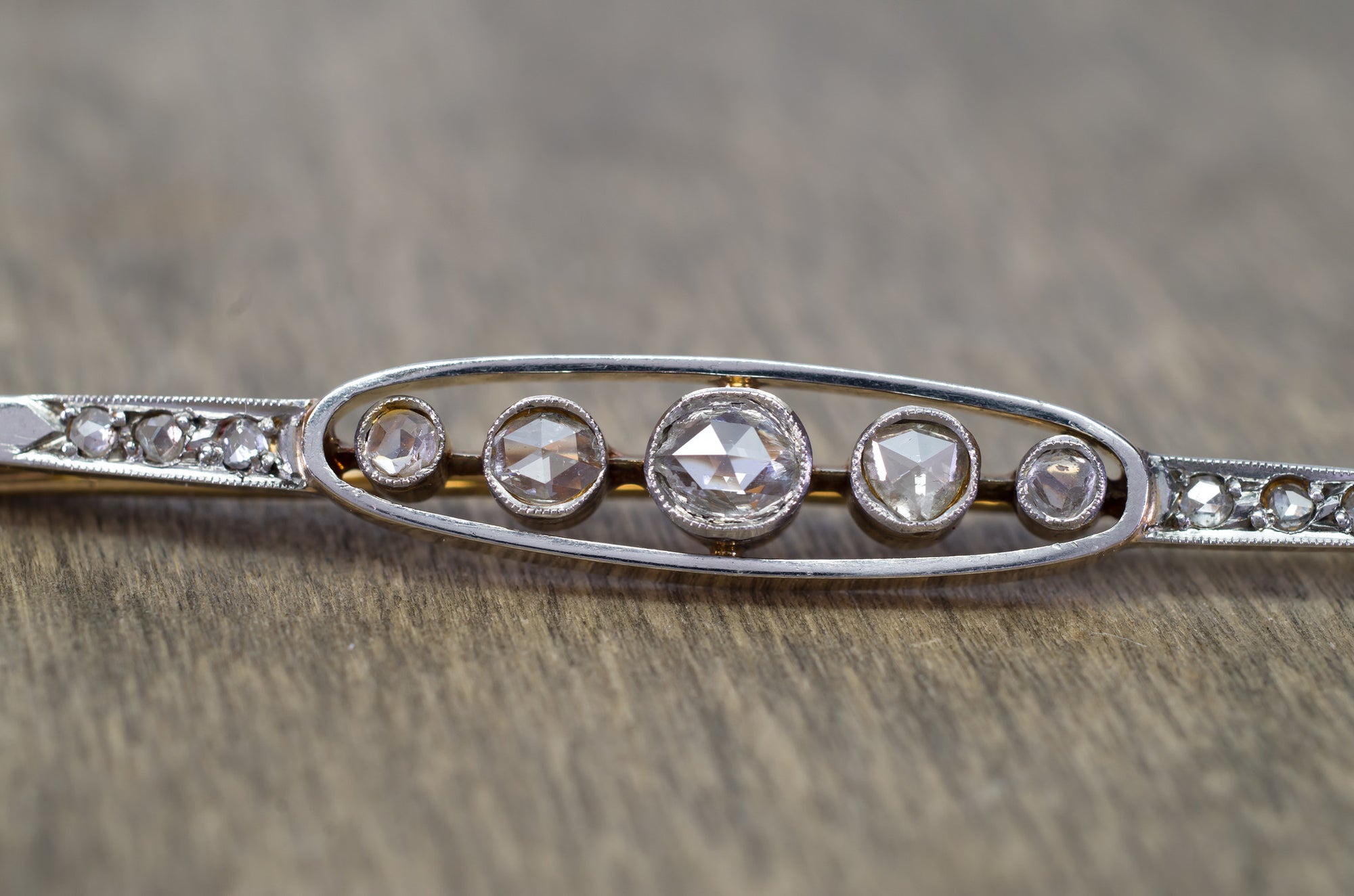 ANTIQUE ROSE CUT DIAMOND FRENCH YELLOW GOLD AND PLATINUM BROOCH - SinCityFinds Jewelry