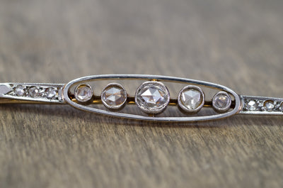 ANTIQUE ROSE CUT DIAMOND FRENCH YELLOW GOLD AND PLATINUM BROOCH - SinCityFinds Jewelry