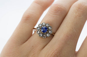 ANTIQUE ROSE CUT DIAMOND AND SAPPHIRE RING - SinCityFinds Jewelry