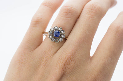 ANTIQUE ROSE CUT DIAMOND AND SAPPHIRE RING - SinCityFinds Jewelry