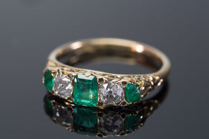 VICTORIAN EMERALD AND OLD MINE CUT DIAMOND BAND IN 18K GOLD - SinCityFinds Jewelry